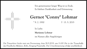 Anzeige von Gernot Lohmar von Kölner Stadt-Anzeiger / Kölnische Rundschau / Express