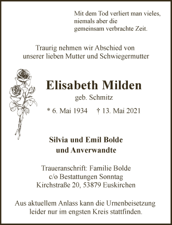Anzeige von Elisabeth Milden von  Blickpunkt Euskirchen 