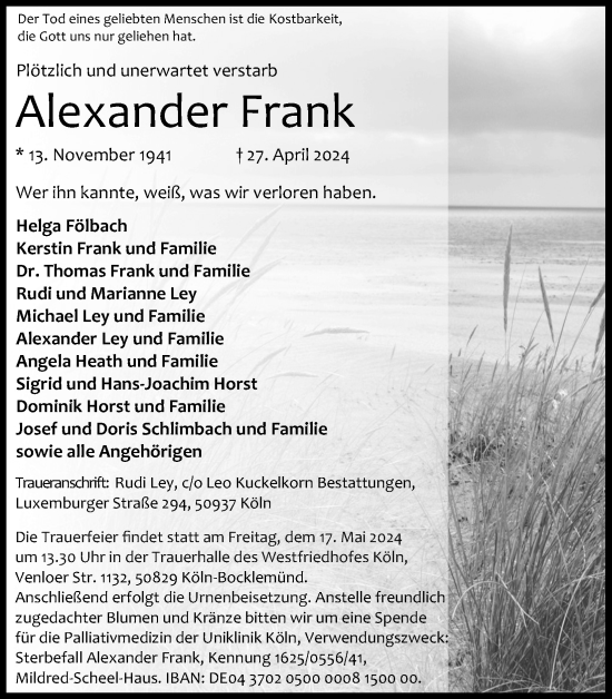 Anzeige von Alexander Frank von Kölner Stadt-Anzeiger / Kölnische Rundschau / Express