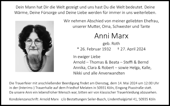 Anzeige von Anni Marx von Kölner Stadt-Anzeiger / Kölnische Rundschau / Express
