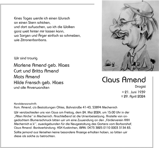 Anzeige von Claus Amend von  Blickpunkt Euskirchen 