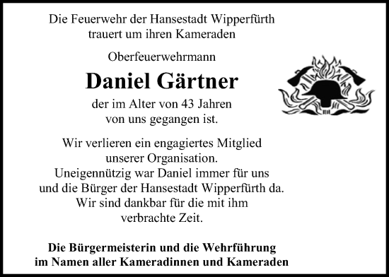 Anzeige von Daniel Gärtner von Kölner Stadt-Anzeiger / Kölnische Rundschau / Express