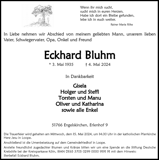Anzeige von Eckhard Bluhm von  Anzeigen Echo 