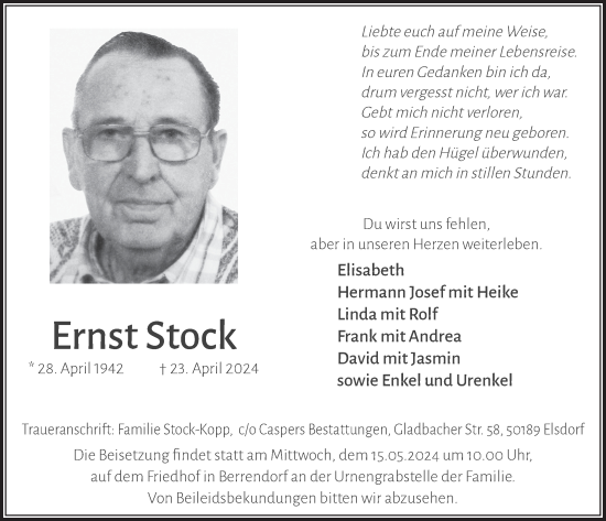 Anzeige von Ernst Stock von  Werbepost 