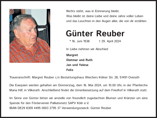 Anzeige von Günter Reuber von Kölner Stadt-Anzeiger / Kölnische Rundschau / Express
