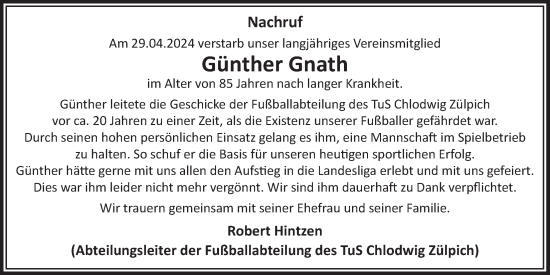 Anzeige von Günther Gnath von  Blickpunkt Euskirchen 