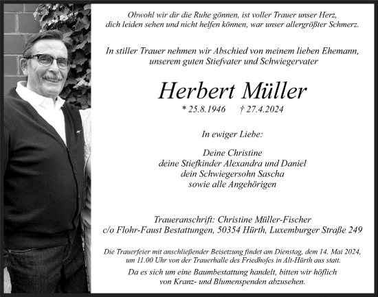 Anzeige von Herbert Müller von  Wochenende 