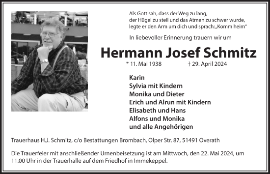 Anzeige von Hermann Josef Schmitz von  Bergisches Handelsblatt 