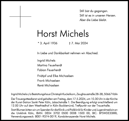 Anzeige von Horst Michels von Kölner Stadt-Anzeiger / Kölnische Rundschau / Express