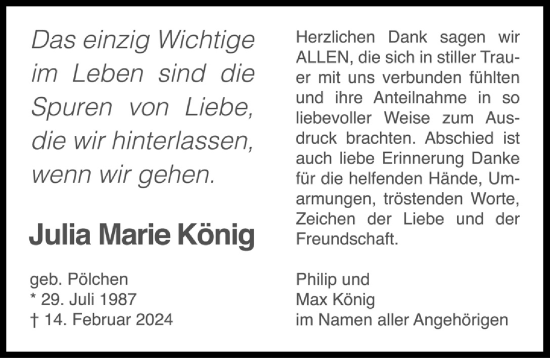 Anzeige von Julia Marie König von  Bergisches Handelsblatt 
