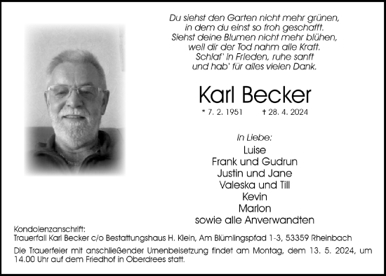 Anzeige von Karl Becker von  Schaufenster/Blickpunkt 