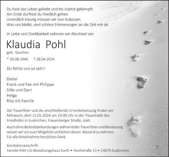 Anzeige von Klaudia Pohl von  Blickpunkt Euskirchen 