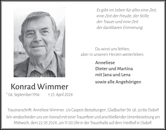 Anzeige von Konrad Wimmer von  Werbepost 