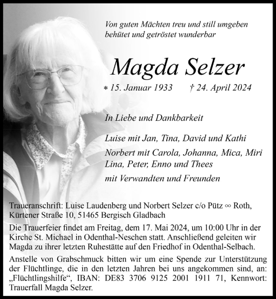 Anzeige von Magda Selzer von  Bergisches Handelsblatt 