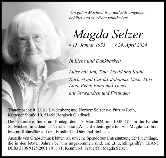 Anzeige von Magda Selzer von Kölner Stadt-Anzeiger / Kölnische Rundschau / Express
