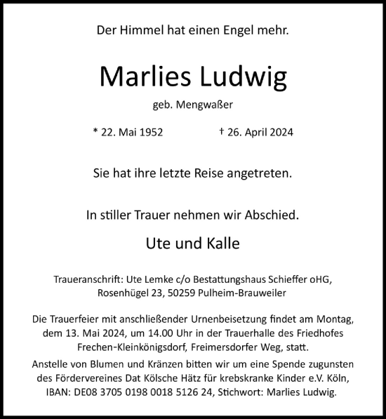 Anzeige von Marlies Ludwig von  Wochenende 