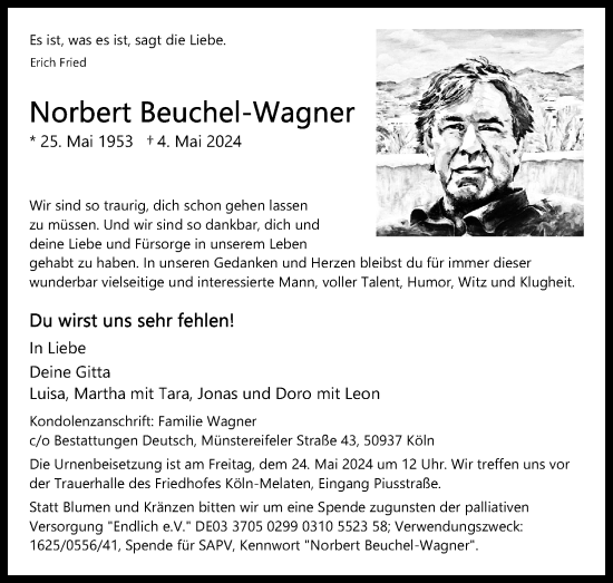 Anzeige von Norbert Beuchel-Wagner von Kölner Stadt-Anzeiger / Kölnische Rundschau / Express