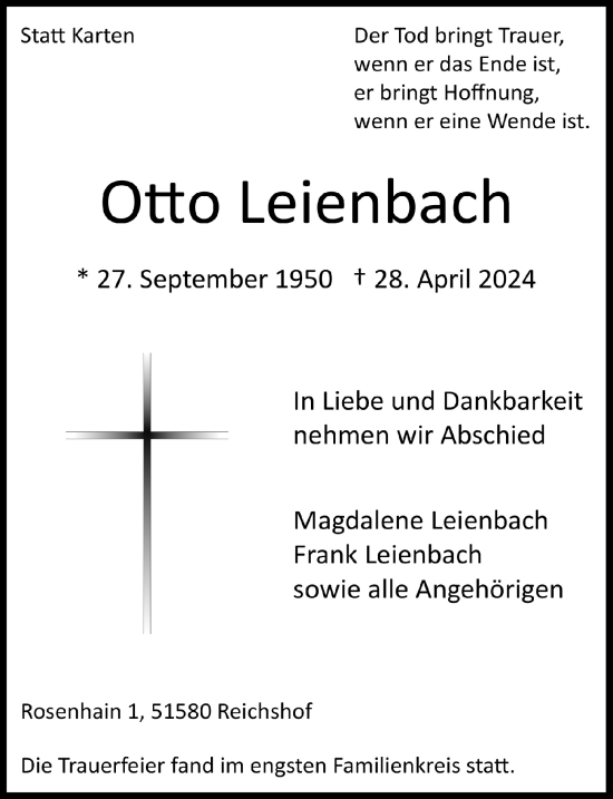 Anzeige von Otto Leienbach von  Anzeigen Echo 