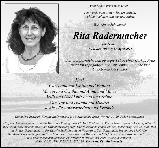 Anzeige von Rita Radermacher von Kölner Stadt-Anzeiger / Kölnische Rundschau / Express
