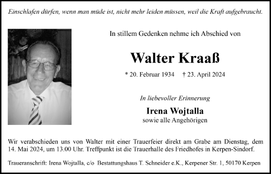 Anzeige von Walter Kraaß von  Werbepost 