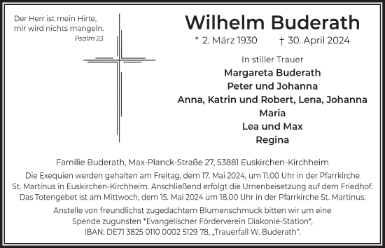 Anzeige von Wilhelm Buderath von  Blickpunkt Euskirchen 