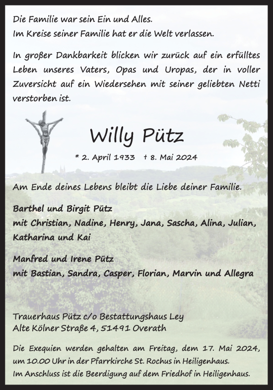 Anzeige von Willy Pütz von Kölner Stadt-Anzeiger / Kölnische Rundschau / Express