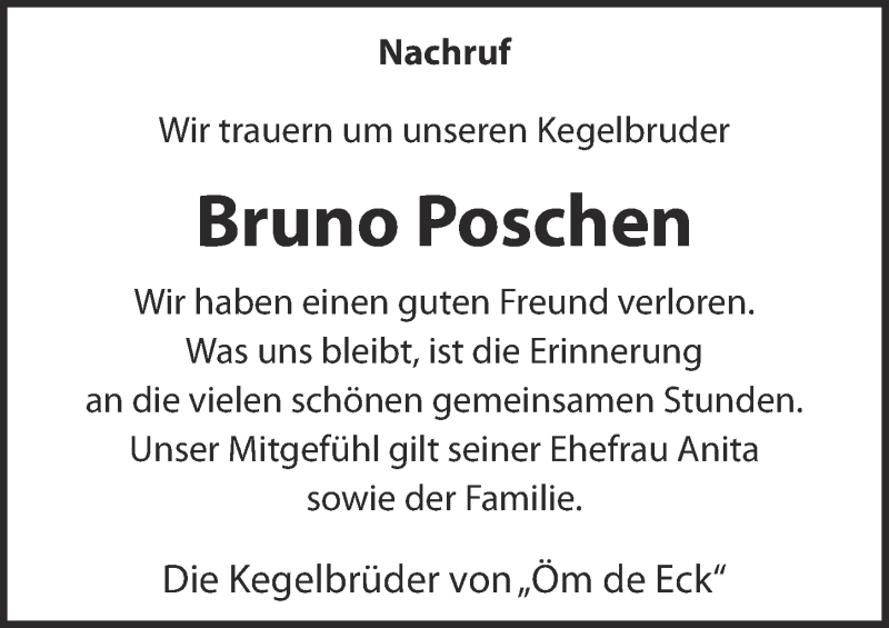  Traueranzeige für Bruno Poschen vom 15.03.2015 aus  Blickpunkt Euskirchen 