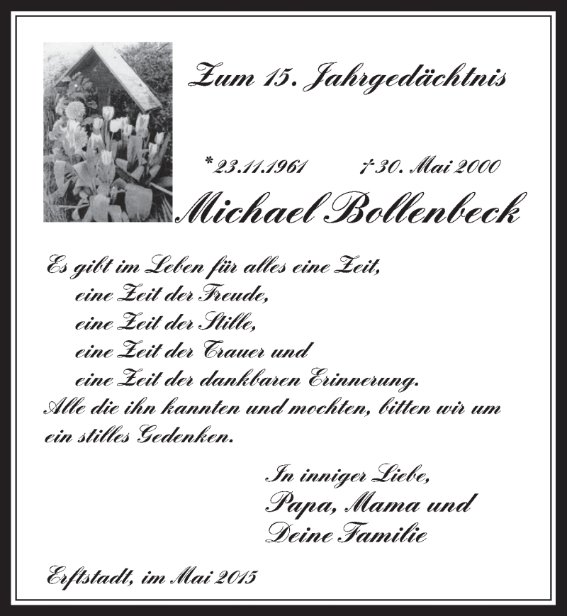  Traueranzeige für Michael Bollenbeck vom 27.05.2015 aus  Werbepost 