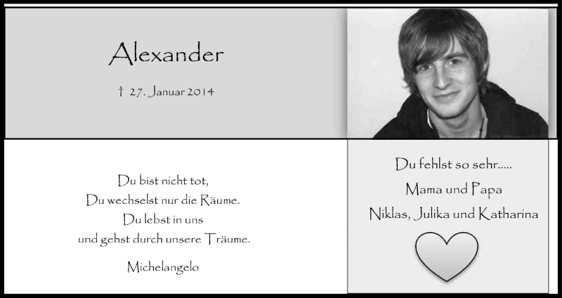  Traueranzeige für Alexander Ruzycki vom 27.01.2015 aus Köln - Wir Trauern