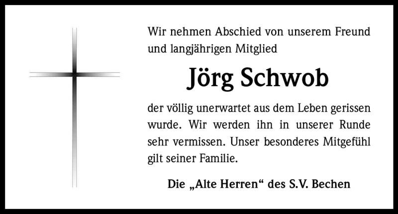  Traueranzeige für Jörg Schwob vom 04.04.2012 aus Kölner Stadt-Anzeiger / Kölnische Rundschau / Express
