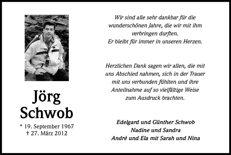  Traueranzeige für Jörg Schwob vom 28.04.2012 aus Kölner Stadt-Anzeiger / Kölnische Rundschau / Express