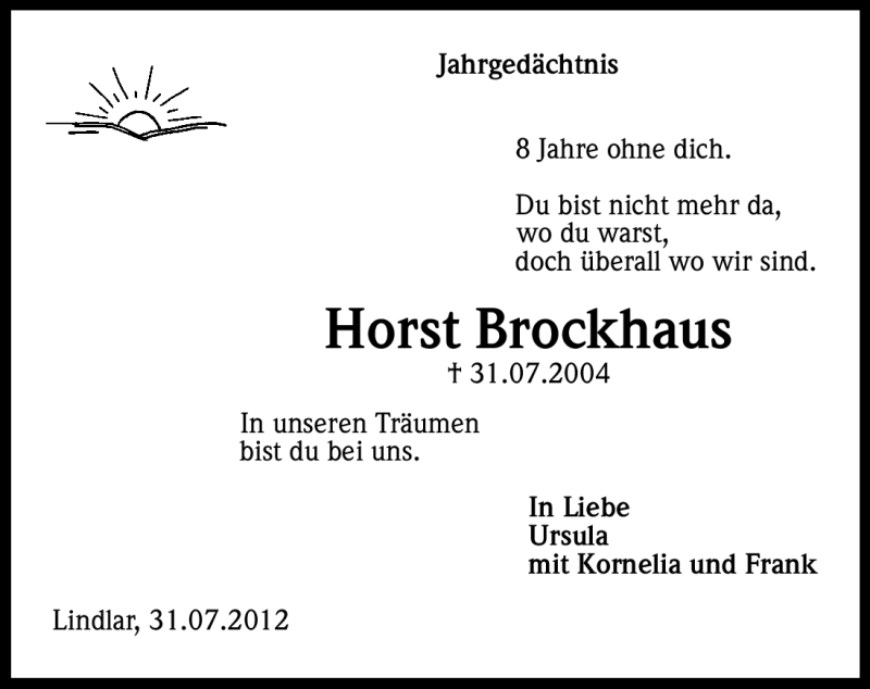  Traueranzeige für Horst Brockhaus vom 01.08.2012 aus Kölner Stadt-Anzeiger / Kölnische Rundschau / Express