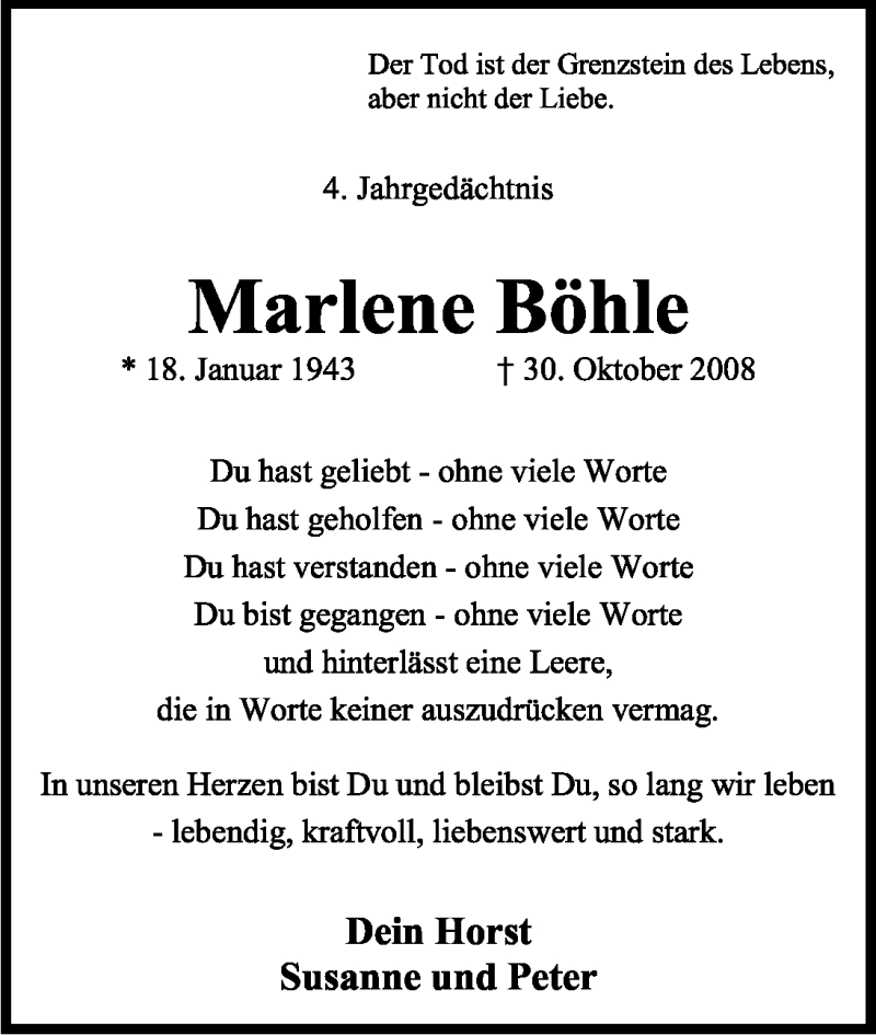  Traueranzeige für Marlene Böhle vom 30.10.2012 aus Kölner Stadt-Anzeiger / Kölnische Rundschau / Express