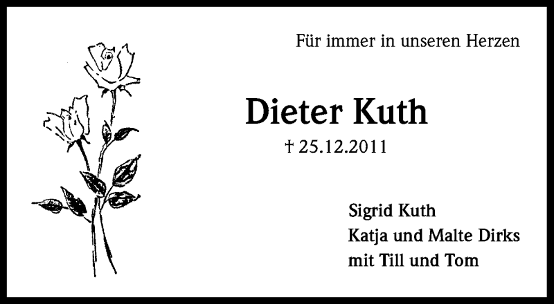  Traueranzeige für Dieter Kuth vom 24.12.2012 aus Kölner Stadt-Anzeiger / Kölnische Rundschau / Express