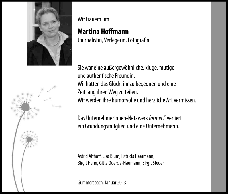  Traueranzeige für Martina Hoffmann vom 23.01.2013 aus Kölner Stadt-Anzeiger / Kölnische Rundschau / Express