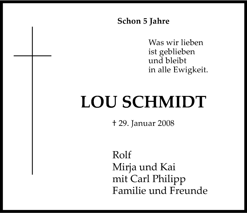  Traueranzeige für Lou Schmidt vom 29.01.2013 aus Kölner Stadt-Anzeiger / Kölnische Rundschau / Express