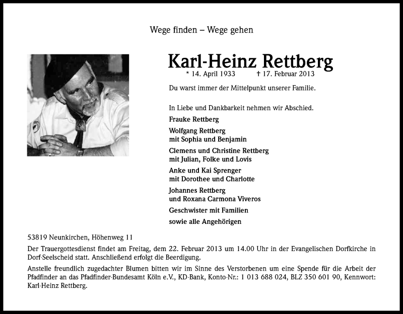  Traueranzeige für Karl-Heinz Rettberg vom 20.02.2013 aus Kölner Stadt-Anzeiger / Kölnische Rundschau / Express