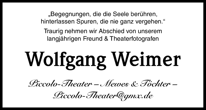  Traueranzeige für Wolfgang Weimer vom 06.04.2013 aus Kölner Stadt-Anzeiger / Kölnische Rundschau / Express