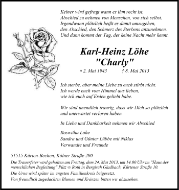 Anzeige von Karl-Heinz Löhe von Kölner Stadt-Anzeiger / Kölnische Rundschau / Express