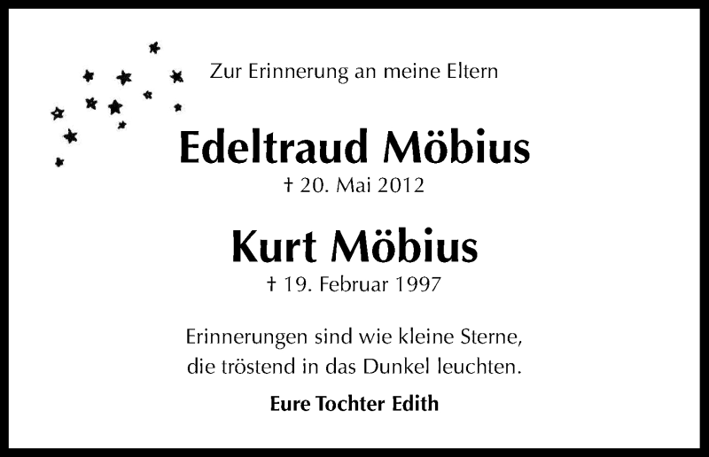  Traueranzeige für Edeltraud und Kurt Möbius vom 18.05.2013 aus Kölner Stadt-Anzeiger / Kölnische Rundschau / Express