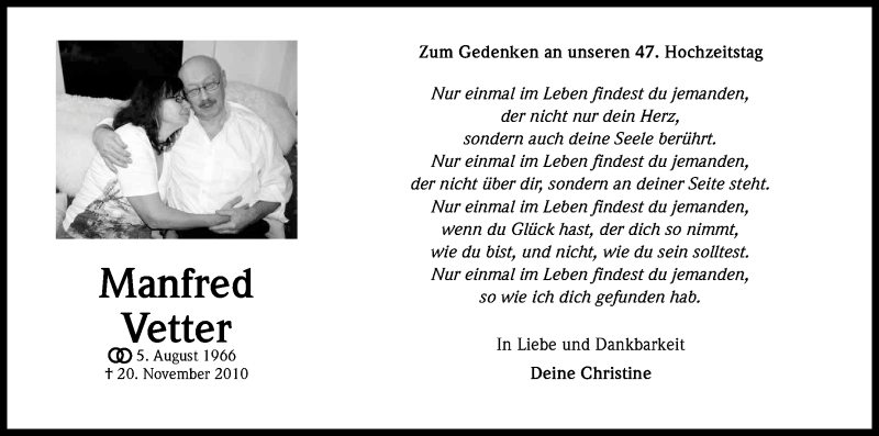  Traueranzeige für Manfred Vetter vom 05.08.2013 aus Kölner Stadt-Anzeiger / Kölnische Rundschau / Express