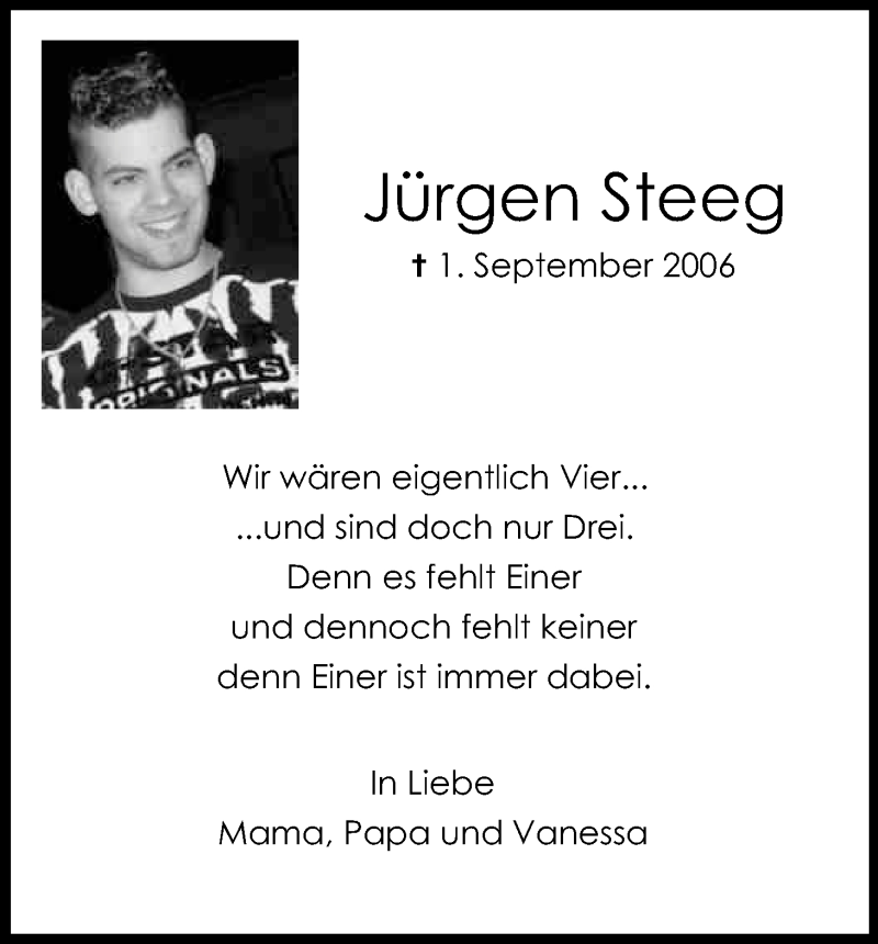  Traueranzeige für Jürgen Steeg vom 31.08.2013 aus Kölner Stadt-Anzeiger / Kölnische Rundschau / Express