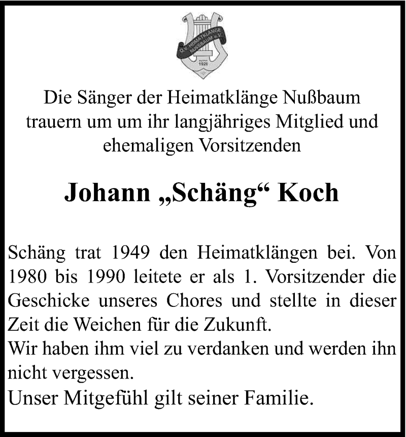  Traueranzeige für Johann Koch vom 31.08.2013 aus Kölner Stadt-Anzeiger / Kölnische Rundschau / Express