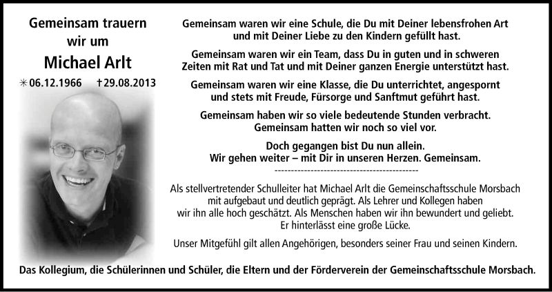  Traueranzeige für Michael Arlt vom 04.09.2013 aus Kölner Stadt-Anzeiger / Kölnische Rundschau / Express