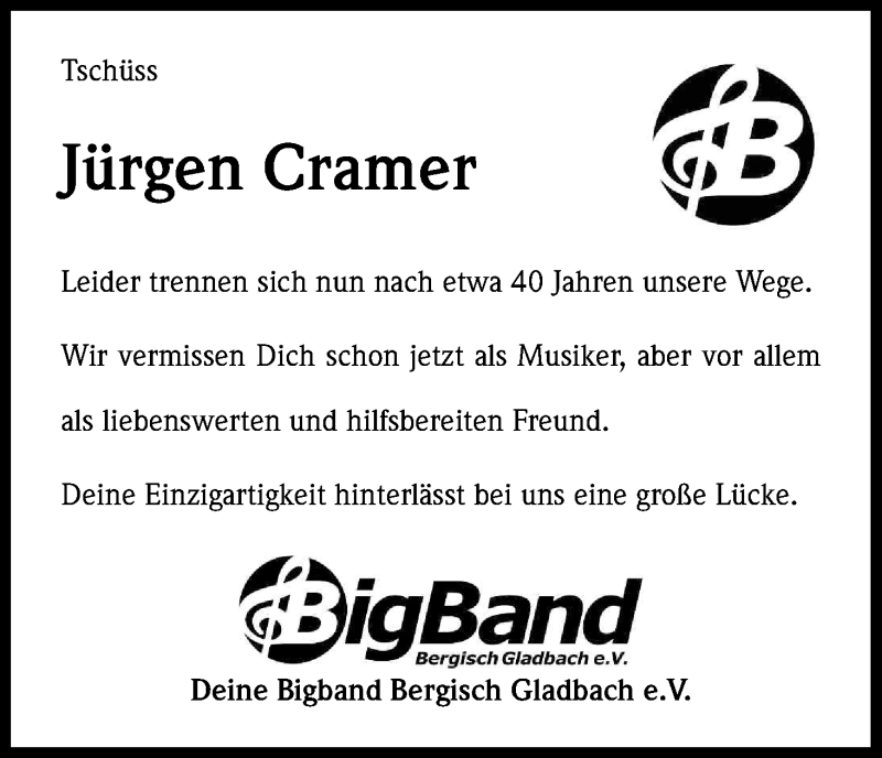  Traueranzeige für Jürgen Cramer vom 12.10.2013 aus Kölner Stadt-Anzeiger / Kölnische Rundschau / Express