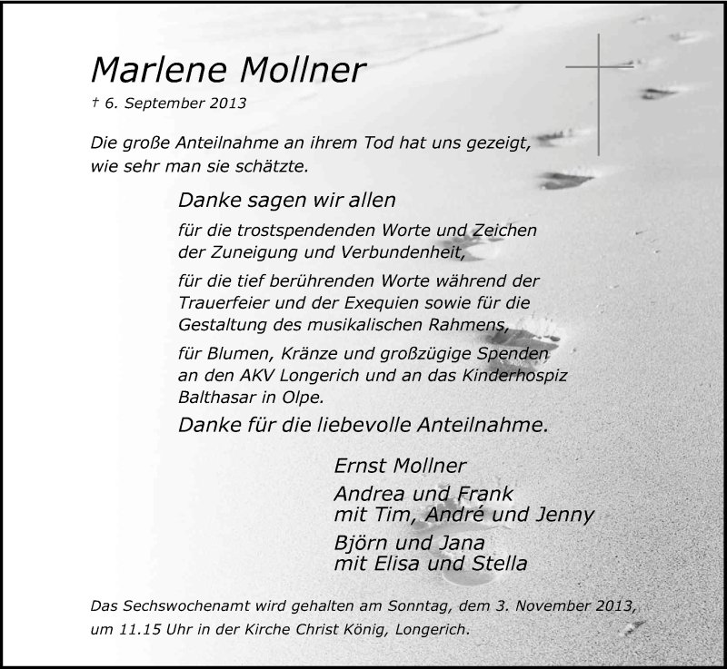  Traueranzeige für Marlene Mollner vom 19.10.2013 aus Kölner Stadt-Anzeiger / Kölnische Rundschau / Express