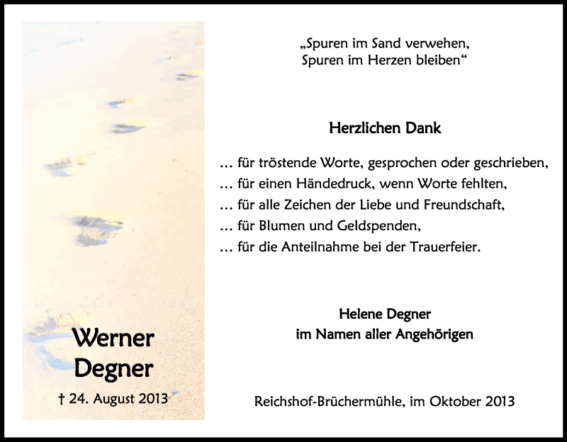  Traueranzeige für Werner Degner vom 19.10.2013 aus Kölner Stadt-Anzeiger / Kölnische Rundschau / Express