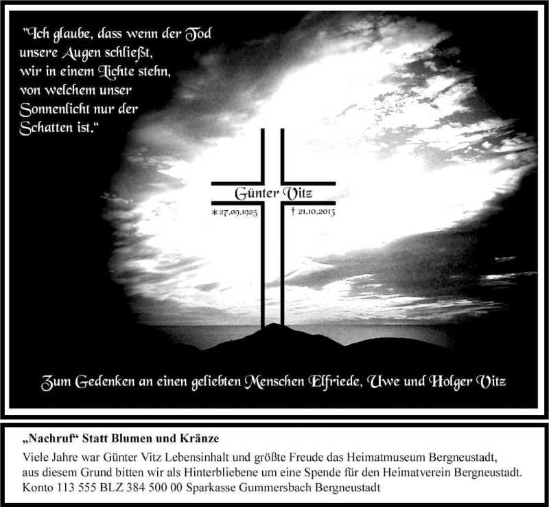  Traueranzeige für Günter Vitz vom 30.10.2013 aus Kölner Stadt-Anzeiger / Kölnische Rundschau / Express