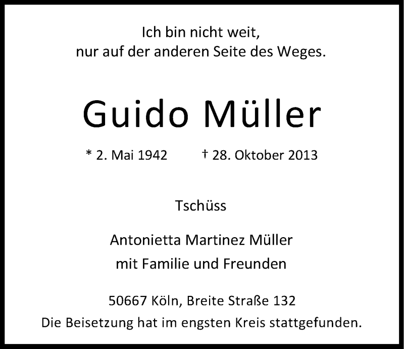  Traueranzeige für Guido Müller vom 16.11.2013 aus Kölner Stadt-Anzeiger / Kölnische Rundschau / Express
