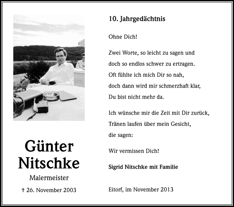  Traueranzeige für Günter Nitschke vom 26.11.2013 aus Kölner Stadt-Anzeiger / Kölnische Rundschau / Express